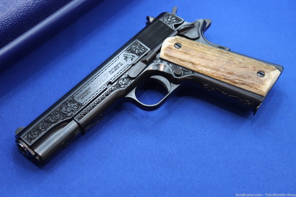 Colt Govt Model 1911 PREMIER GRADE Pistol ENGRAVED 45ACP STAG Grips 70 SER -img-1