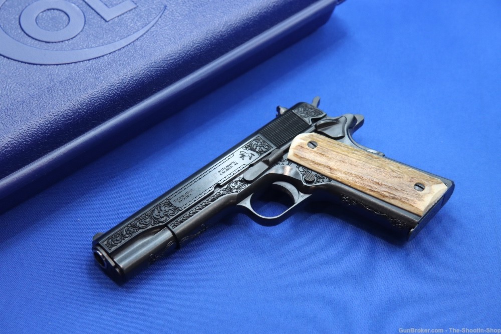 Colt Govt Model 1911 PREMIER GRADE Pistol ENGRAVED 45ACP STAG Grips 70 SER -img-0