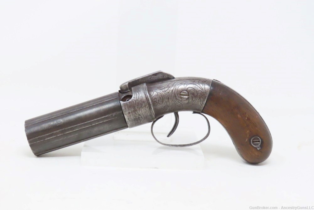 ENGRAVED Rare GOLD RUSH Era Antique SPRAGUE & MARSTON Pepperbox Revolver   -img-1