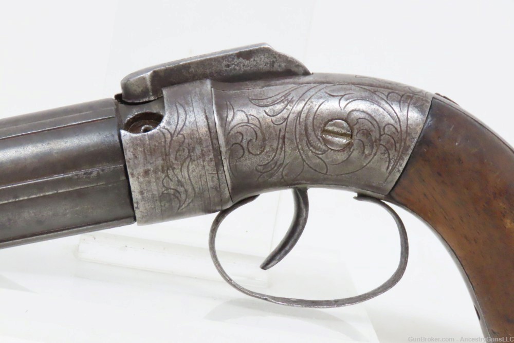 ENGRAVED Rare GOLD RUSH Era Antique SPRAGUE & MARSTON Pepperbox Revolver   -img-3