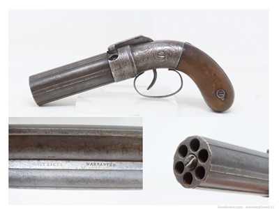 ENGRAVED Rare GOLD RUSH Era Antique SPRAGUE & MARSTON Pepperbox Revolver   