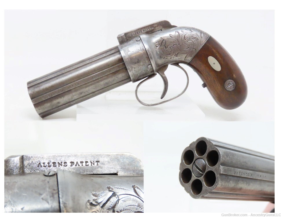 Antique ALLEN & THURBER .31 Bar Hammer PEPPERBOX ENGRAVED BELLY GUN     Fir-img-0