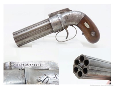 Antique ALLEN & THURBER .31 Bar Hammer PEPPERBOX ENGRAVED BELLY GUN     Fir