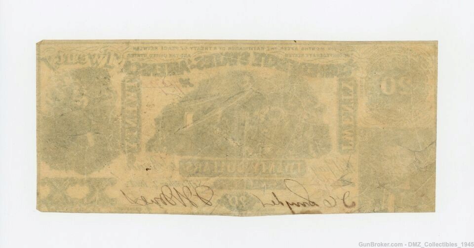Civil War 1861 Confederate States of America $20 Bill Note Currency-img-1