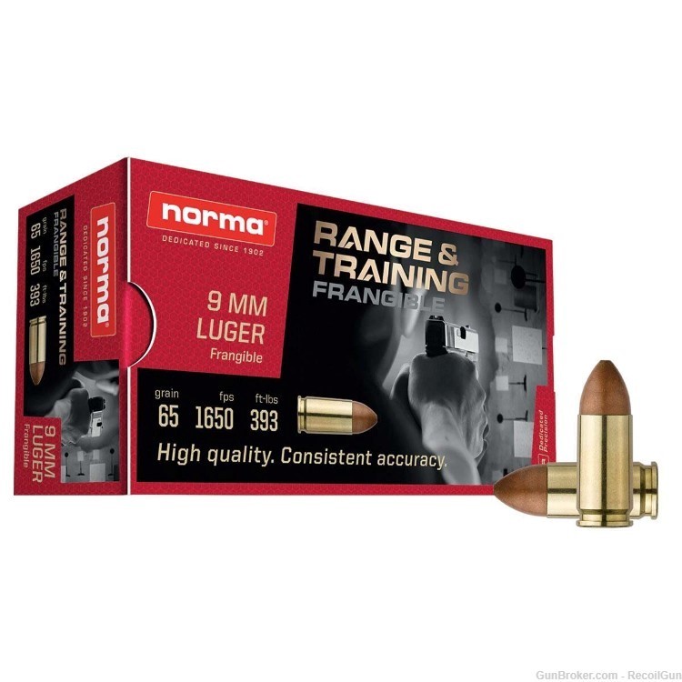500 Rounds Norma 630140050 Range & Training 9mm 65gr Frangible Ammo-img-0