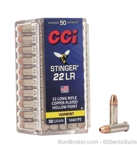 CCI Stinger 22 LR 32 Grain Copper Hollow Point Ammunition 1640 FPS 0050-img-0