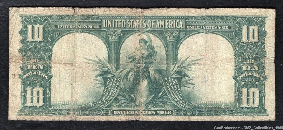 1901 US $10 Bison Legal Tender Note Money Currency-img-1