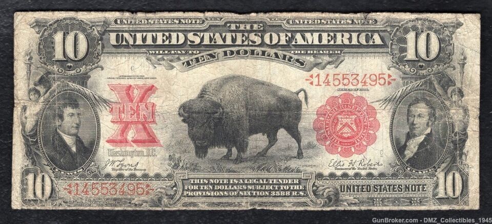 1901 US $10 Bison Legal Tender Note Money Currency-img-0