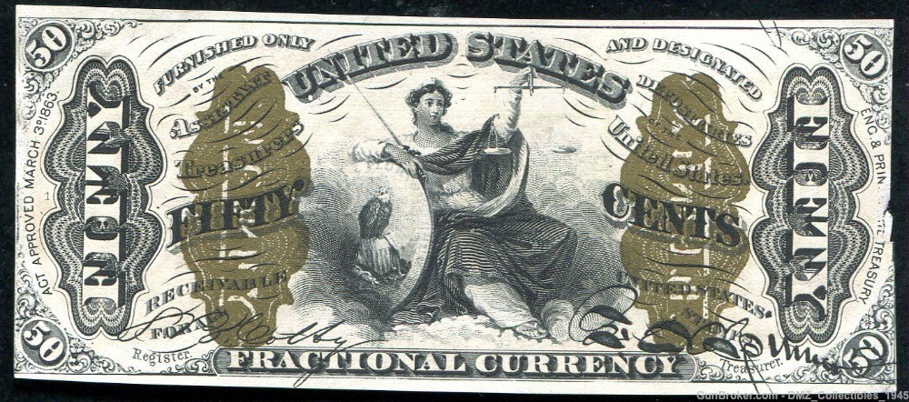 Civil War 1863 US 50 Cent Fractional Currency Note Money Currency-img-0