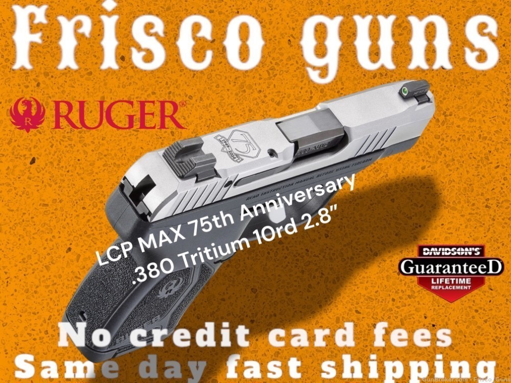 Ruger LCP Max 75th Anniversary Tritium Sight 10rd 2.8” 380 13775-RUG NOFEE-img-0