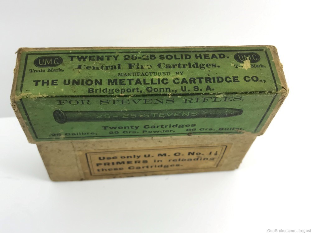 UMC .25-25 Stevens Union Metallic 25 Grs FULL Antique 2 Piece Box 956-LXX-img-3