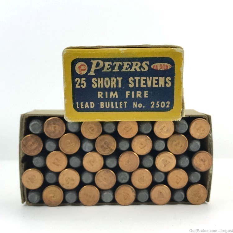 1930s Peters 25 Short Stevens Lead Bullet FULL 50 Rounds Vintage Box 958-TS-img-4