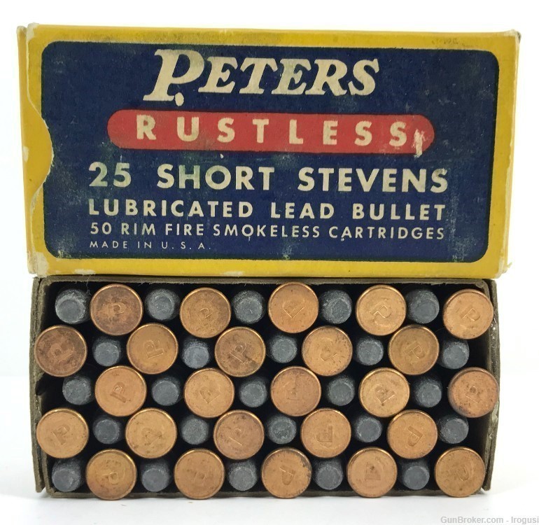 1930s Peters 25 Short Stevens Lead Bullet FULL 50 Rounds Vintage Box 958-TS-img-0