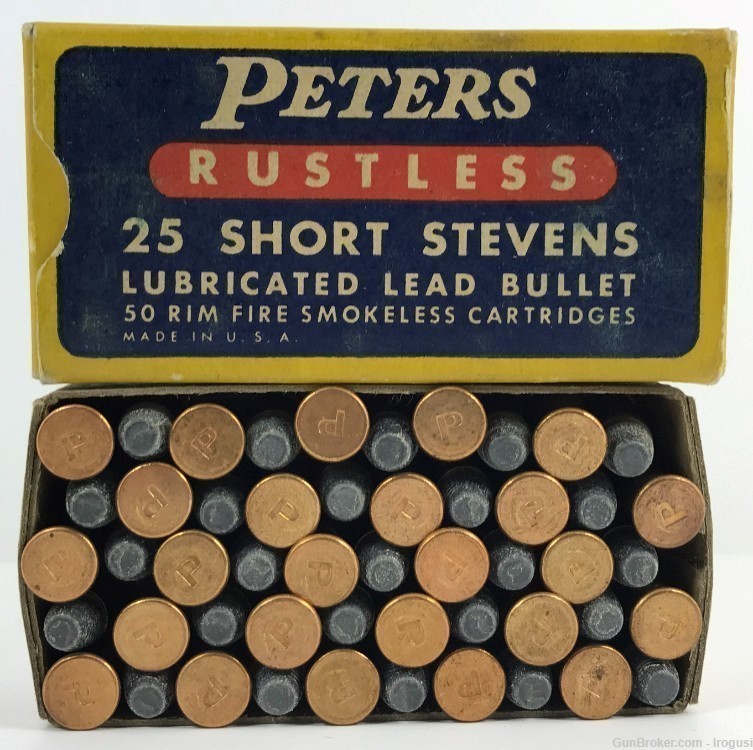 1930s Peters 25 Short Stevens Lead Bullet FULL 50 Rounds Vintage Box 959-TS-img-0