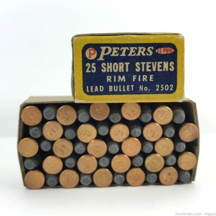 1930s Peters 25 Short Stevens Lead Bullet FULL 50 Rounds Vintage Box 959-TS-img-3
