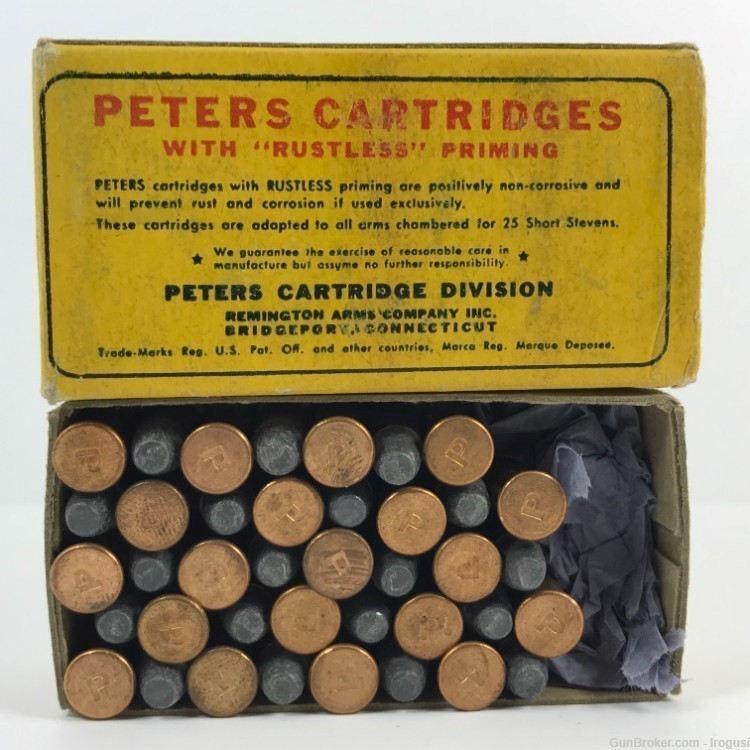 1930s Peters 25 Short Stevens Lead Bullet 40 Rounds Vintage Box 960-RS-img-1