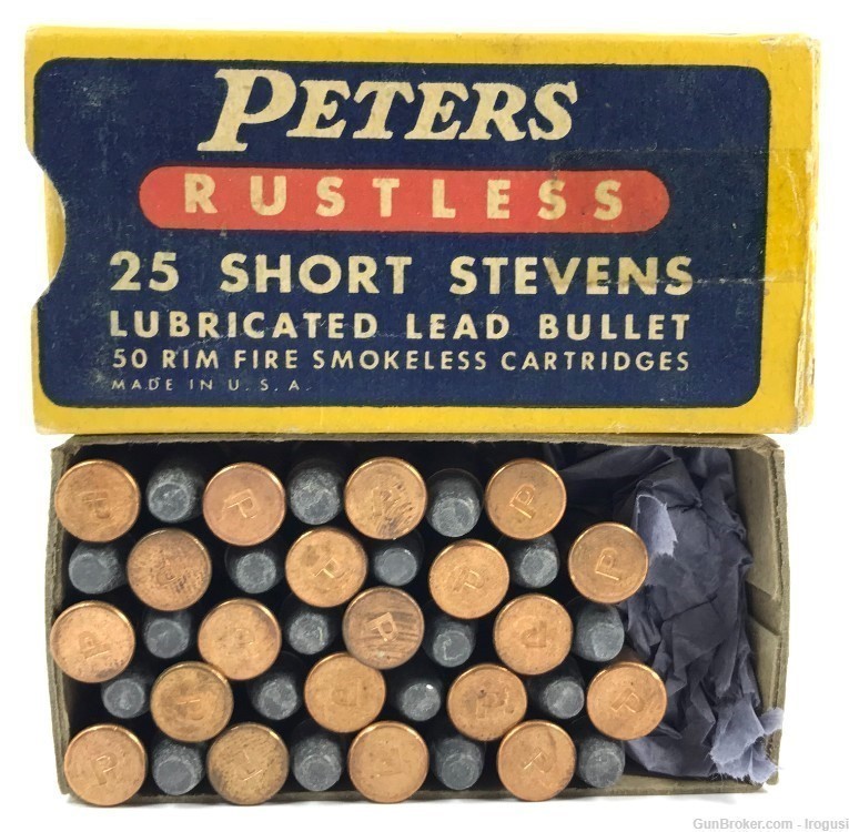 1930s Peters 25 Short Stevens Lead Bullet 40 Rounds Vintage Box 960-RS-img-0