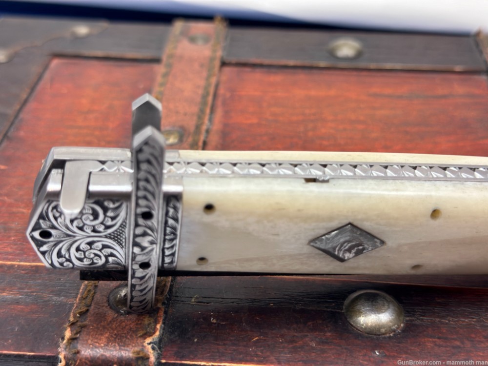New Custom hand made switchblade One of a kind Mosaic Damascus -img-9