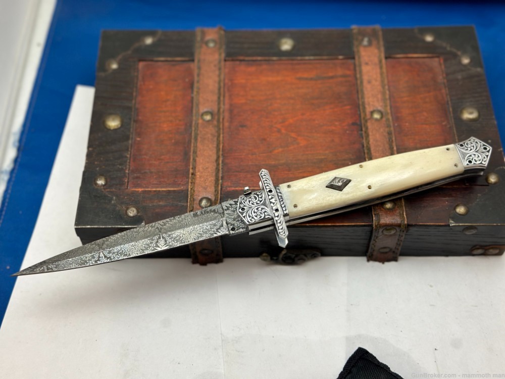 New Custom hand made switchblade One of a kind Mosaic Damascus -img-0