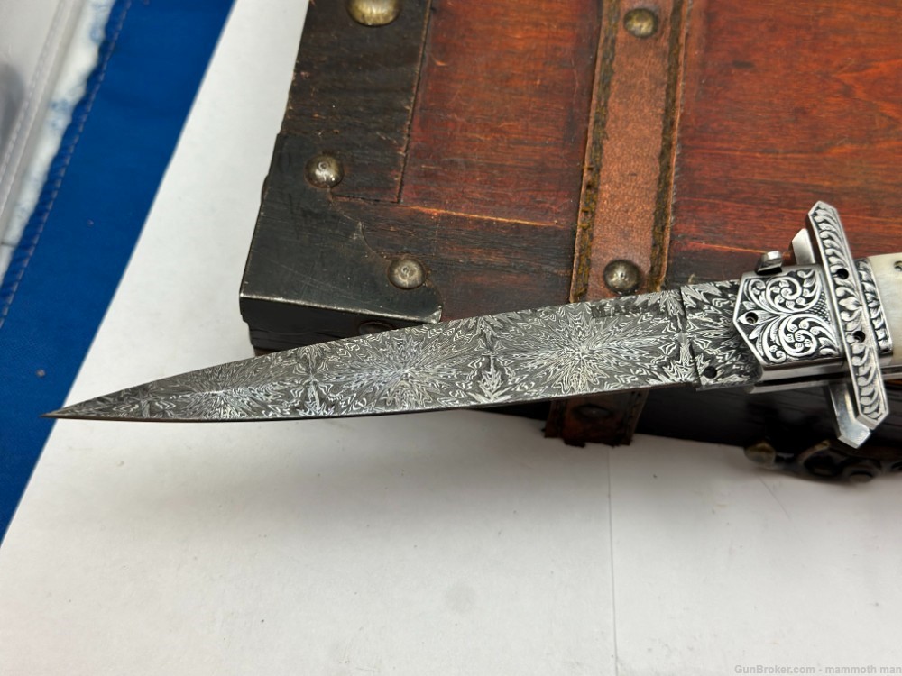 New Custom hand made switchblade One of a kind Mosaic Damascus -img-1