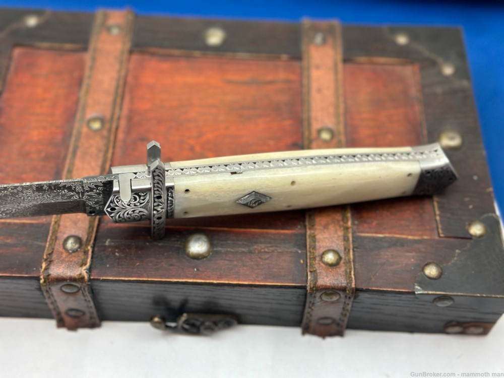 New Custom hand made switchblade One of a kind Mosaic Damascus -img-2
