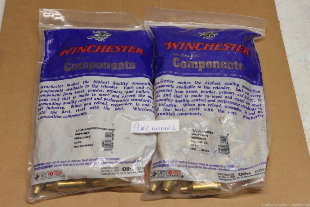 100 pieces NEW 223 WSSM Brass Sealed bags (2) Shellcases   -img-0