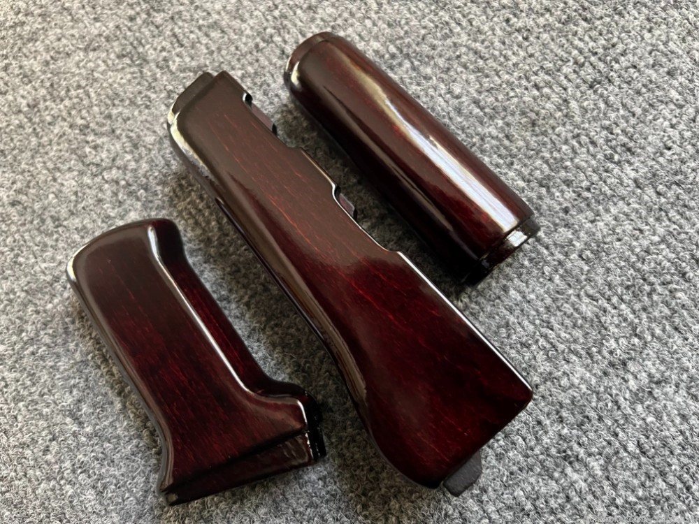 Dark Blood Red Solid Wood Stamped AK Handguard + Pistol Grip Set-img-3