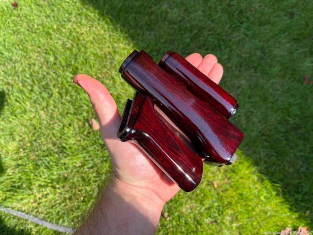 Dark Blood Red Solid Wood Stamped AK Handguard + Pistol Grip Set-img-0