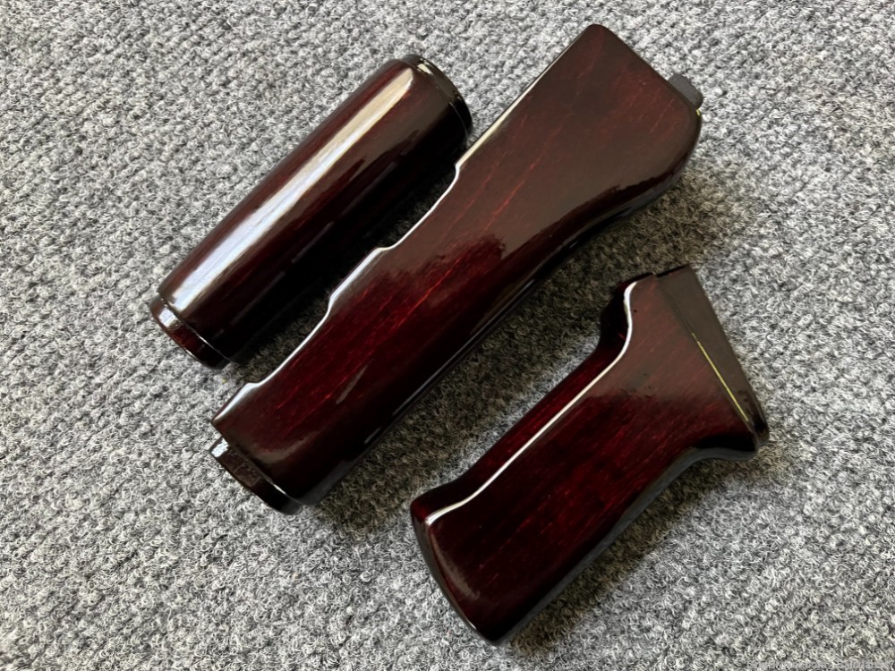 Dark Blood Red Solid Wood Stamped AK Handguard + Pistol Grip Set-img-7