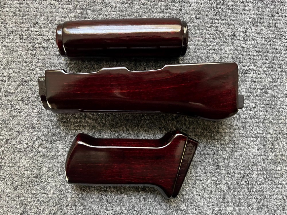 Dark Blood Red Solid Wood Stamped AK Handguard + Pistol Grip Set-img-2