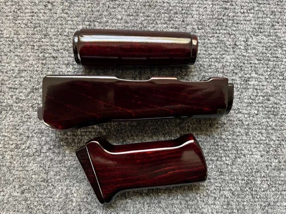 Dark Blood Red Solid Wood Stamped AK Handguard + Pistol Grip Set-img-4
