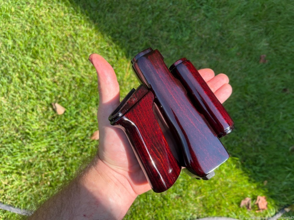Dark Blood Red Solid Wood Stamped AK Handguard + Pistol Grip Set-img-9