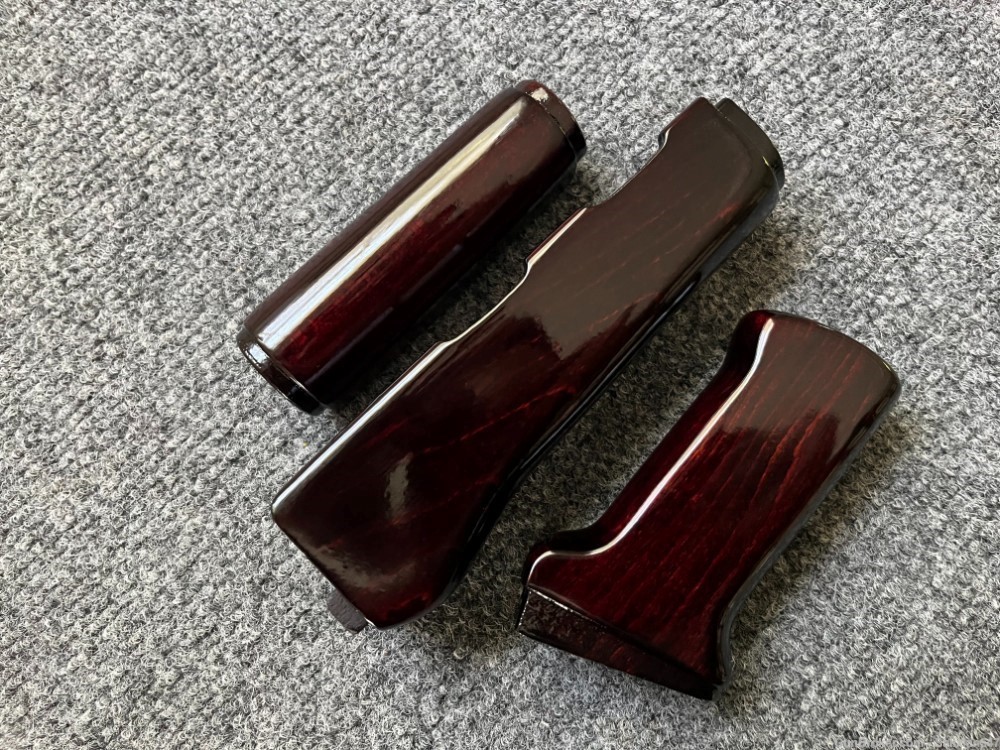 Dark Blood Red Solid Wood Stamped AK Handguard + Pistol Grip Set-img-5