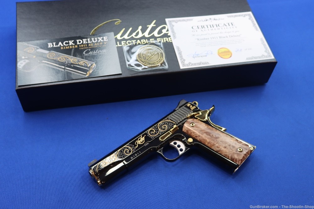 Kimber Black Deluxe 1911 Pistol High Polished Gold Engraved 45ACP 1 of 200 -img-0