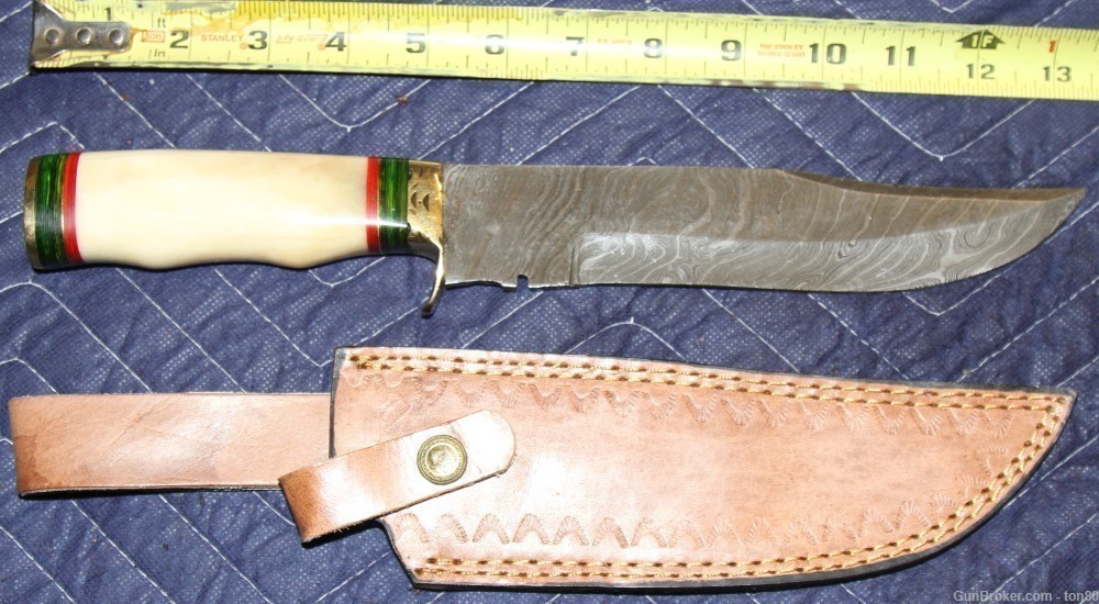 Brussel Custom Handmade Damascus Steel Bowie Knife 14 INCH-img-0
