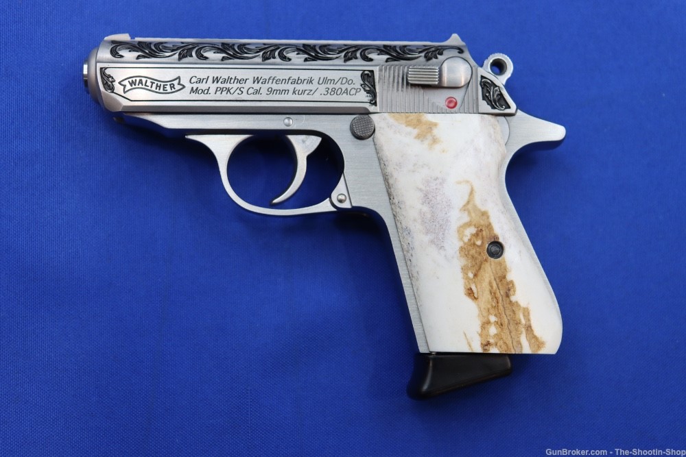 Walther Model PPK/S Pistol Stainless Engraved 380ACP PREMIER GRADE Stag 380-img-3