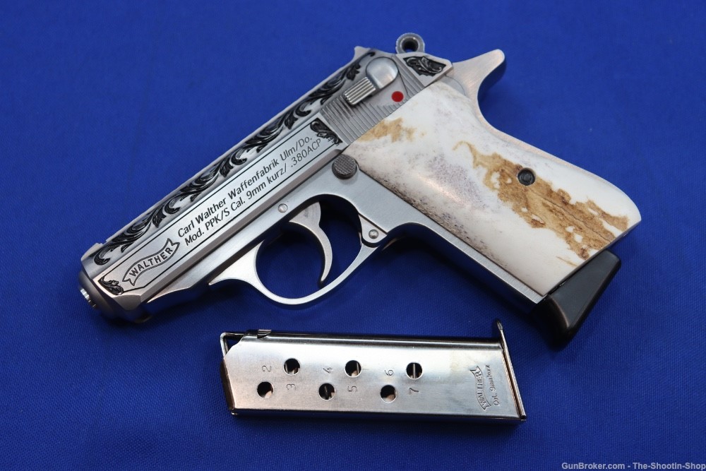 Walther Model PPK/S Pistol Stainless Engraved 380ACP PREMIER GRADE Stag 380-img-21