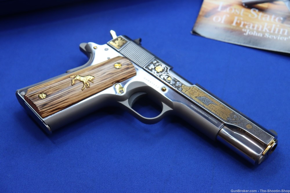 Colt 1911 Pistol LOST STATE OF FRANKLIN Gold Engraved 45ACP Stainless 45 SA-img-8