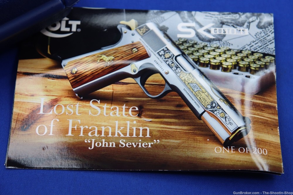 Colt 1911 Pistol LOST STATE OF FRANKLIN Gold Engraved 45ACP Stainless 45 SA-img-27