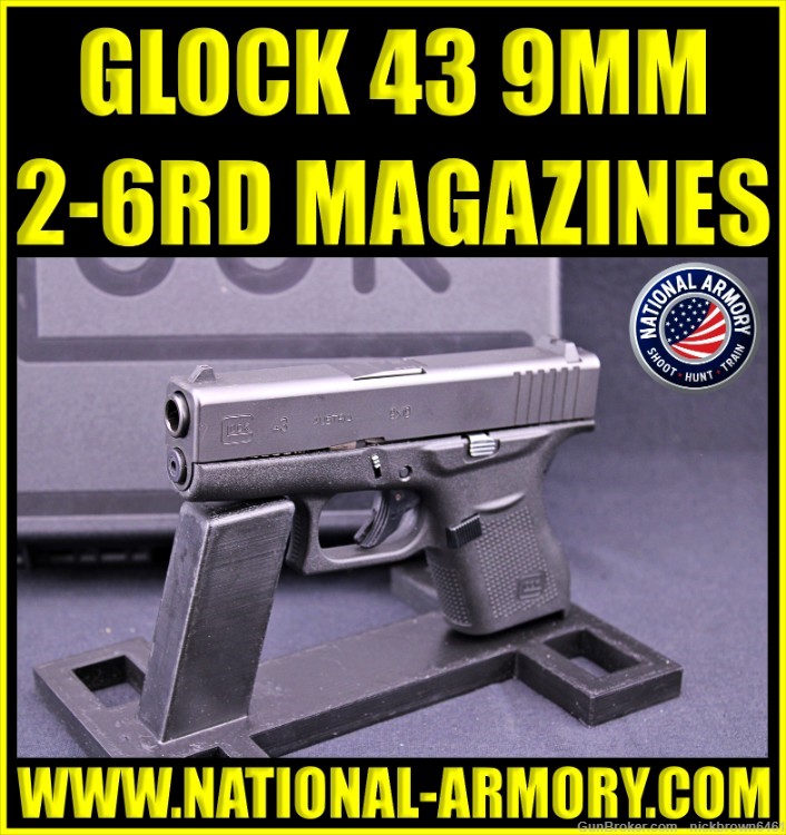 GLOCK 43 9MM 6RD MAGS 3.41" BARREL SUB COMPACT SAFE ACTION G43 BOX-img-0