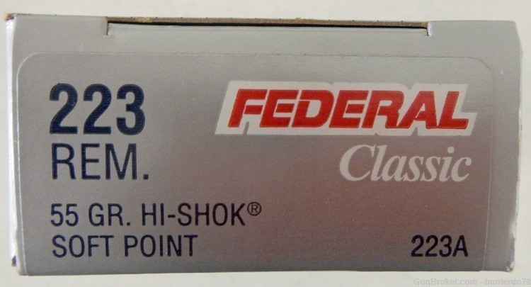 Federal Classic 223 cal. 55 gr. Hi-Shok Soft Point bullets. 223A. 100 rds.-img-0
