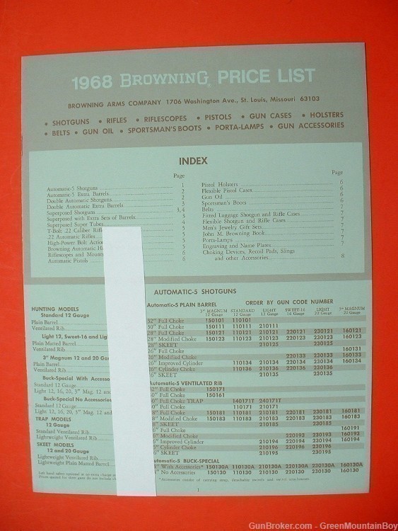 1968 OEM BROWNING Catalog, Price List, Factory Letter Set - LNOS-img-1