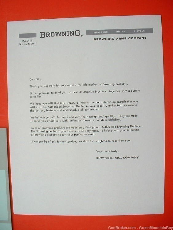 1968 OEM BROWNING Catalog, Price List, Factory Letter Set - LNOS-img-2