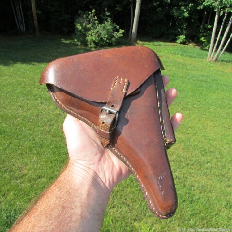 IMPERIAL GERMAN WWI LUGER P08 9MM BROWN LEATHER HOLSTER DATED 1918-img-0