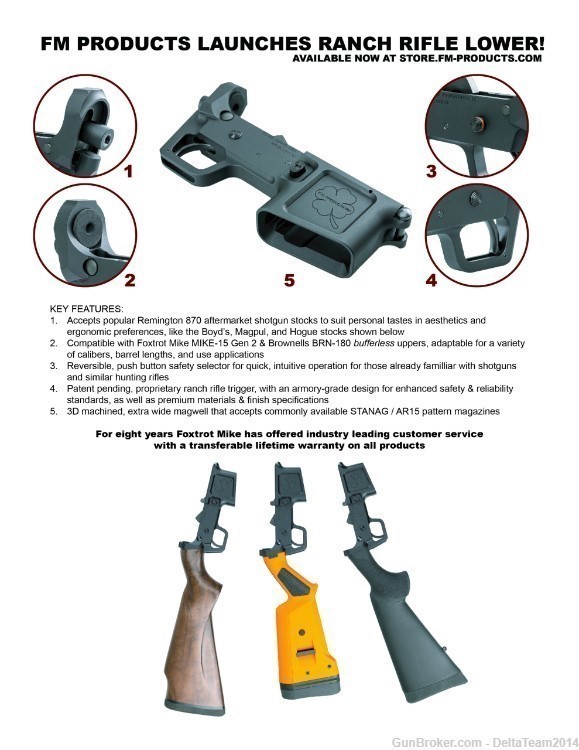 Foxtrot Mike Ranch Rifle Complete Lower - Multi-Caliber - Accepts AR15 Mags-img-3