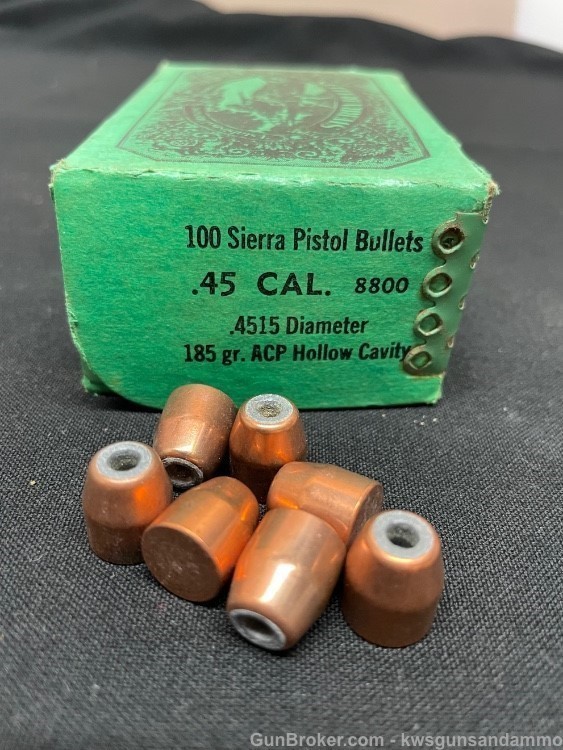Sierra 45 ACP Hollow cavity185 grain (.4515 Dia.) bullets #8800 - New/100ct-img-2