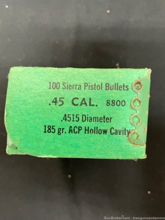 Sierra 45 ACP Hollow cavity185 grain (.4515 Dia.) bullets #8800 - New/100ct-img-0