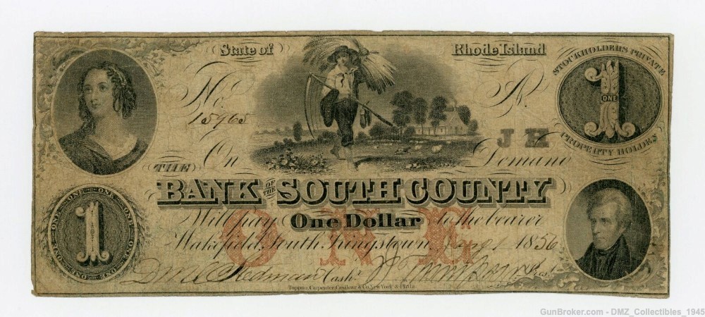 1850s $1 Rhode Island Bank Note Antique Currency Money-img-0