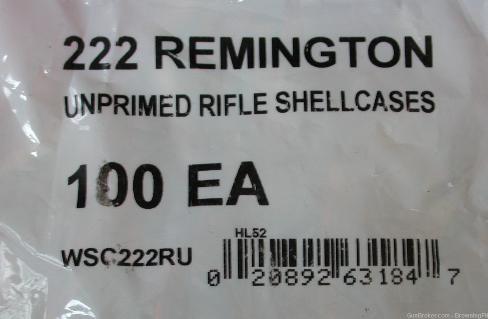 NEW Winchester  .222 Remington Brass Cases  Sealed Bag of 100 Rem.-img-1