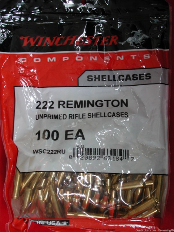 NEW Winchester  .222 Remington Brass Cases  Sealed Bag of 100 Rem.-img-0